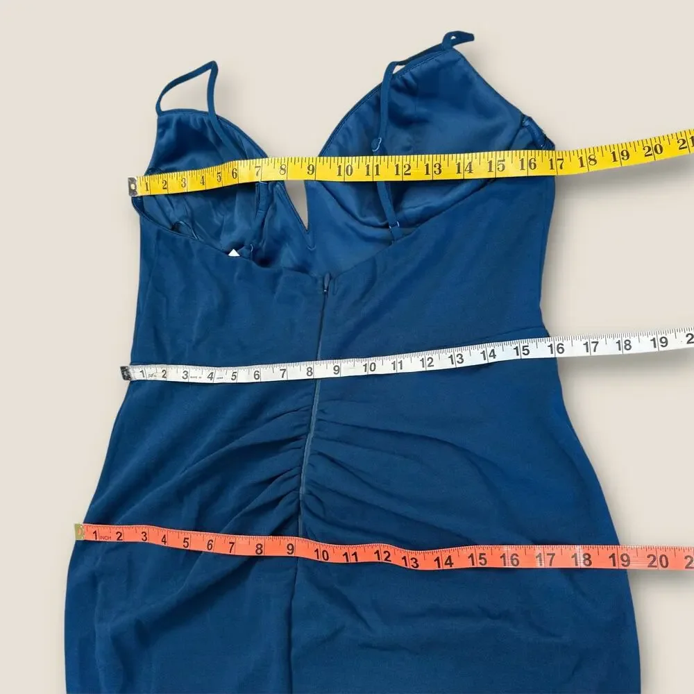 Maniju Long Gown Formal Dress Womens L Teal Spaghetti Straps Side Slit NWT - Picture 11 of 14